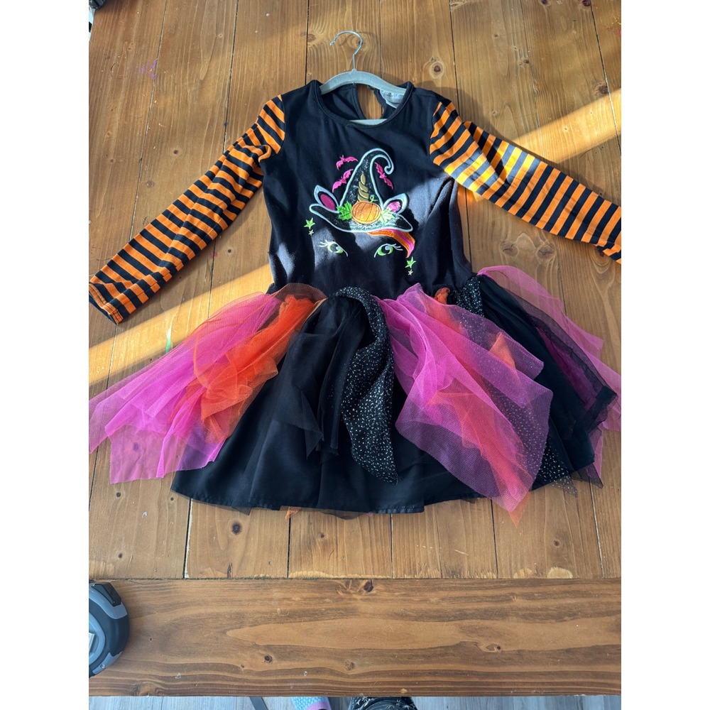 Emily Rose Girls Witch Unicorn Costume Dress Black Orange Pink Tulle‎ Size 8